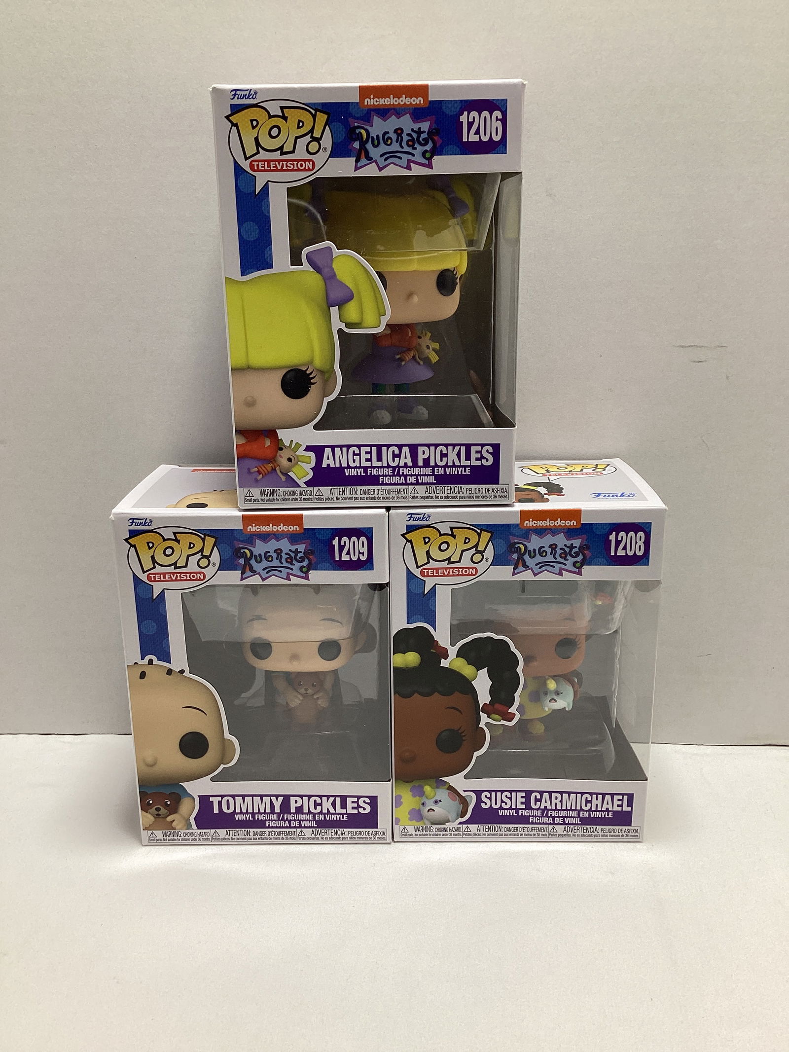 Three Nickelodeon Rugrats Funko Pops: Angelica Pickles, Tommy Pickles, Susie Carmichael 