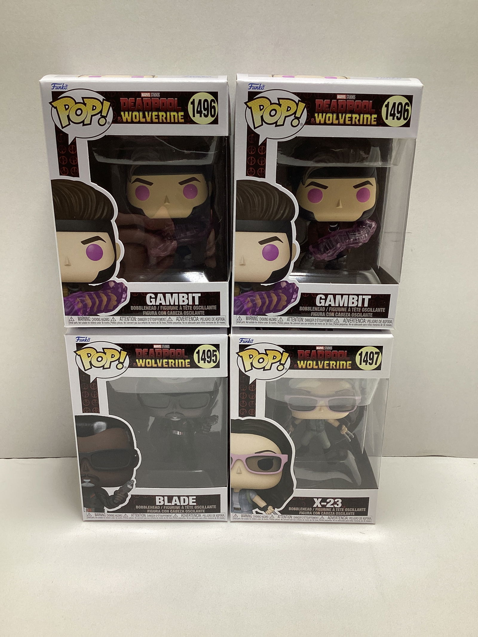 Four Marvel Deadpool and Wolverine Funko Pops: Gambit x2, Blade, X-23 