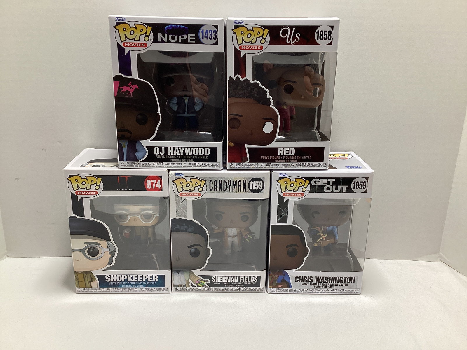 Five Horror Movie Funko Pops: OJ Haywood, Red, Shopkeeper, Sherman Fields, Chris Washington 