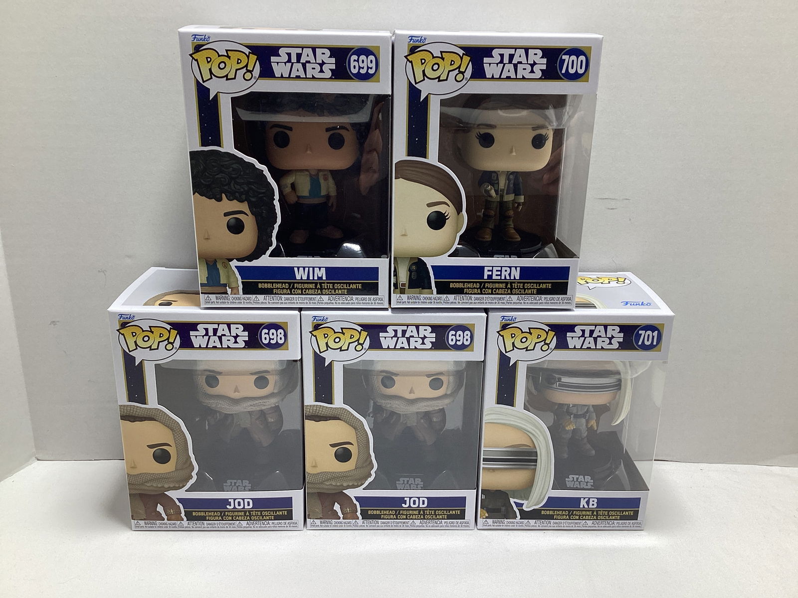 Five Star Wars Skeleton Crew Funko Pops: Wim, Fern, Jod x2, KB 