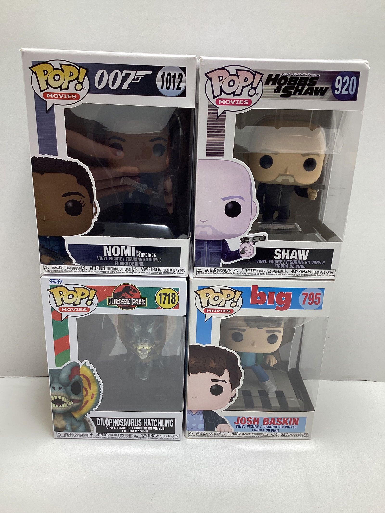 Four Movies Funko Pops: Nomi, Shaw, Dilophosaurus, Josh Baskin