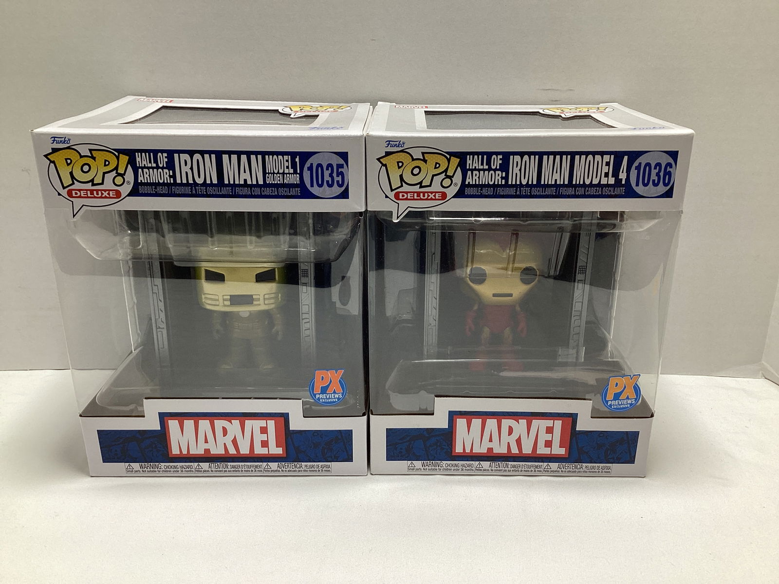 Marvel Hall of Armor Iron Man Mk 1 and Mk 4 Funko Deluxe Funko Pops: .