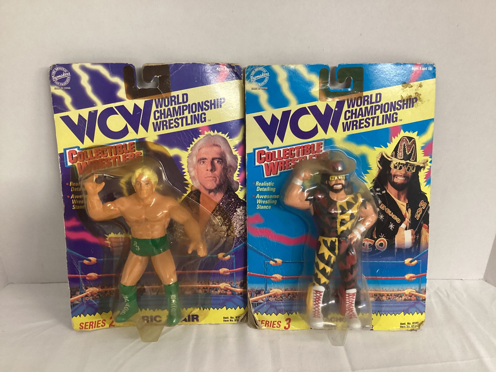 WCW Ric Flair and Macho Man Randy Savage Wrestling Figures: some damage to packaging