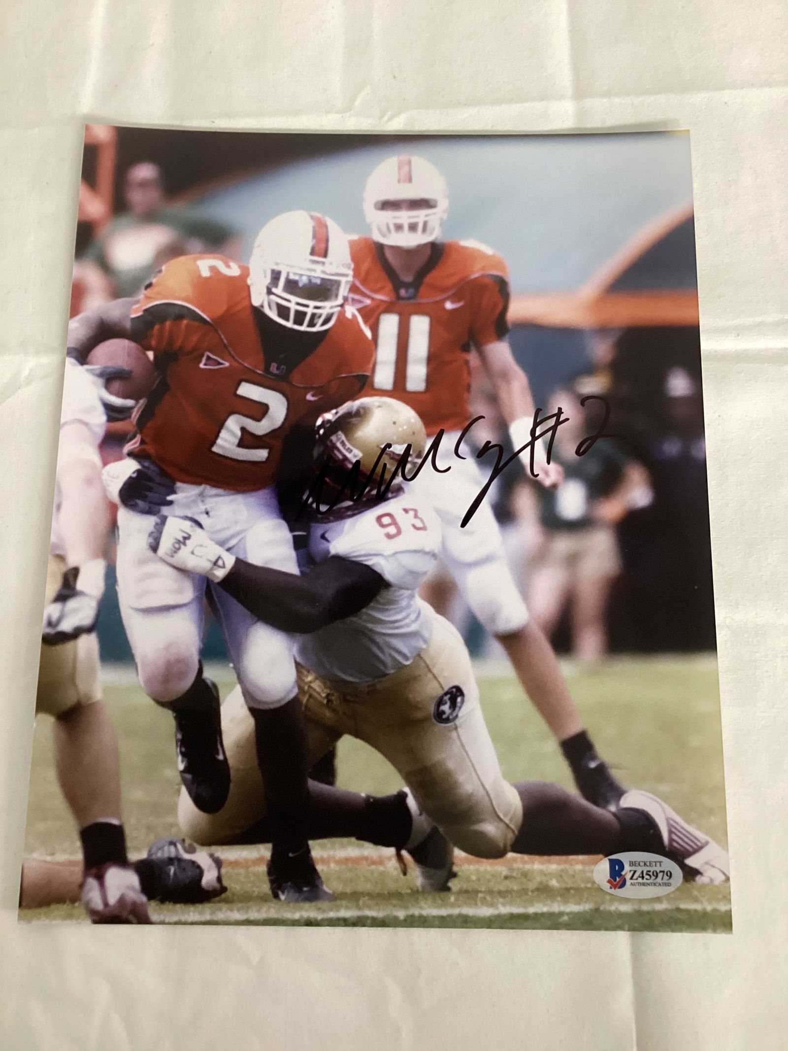 Willis McGahee Signed Miami Hurricanes 8x10 Photo Beckett COA: . 