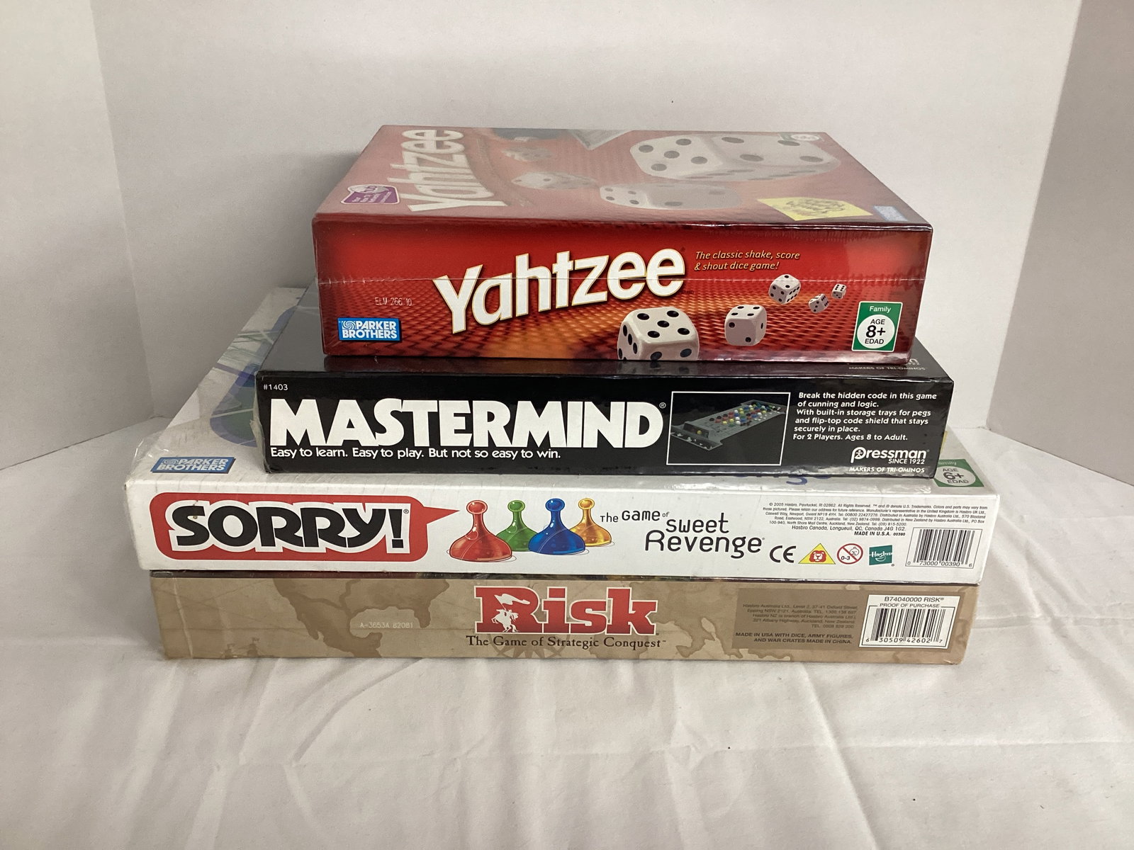 Sealed Sorry, Risk, Yahtzee, and Mastermind Board Games: .