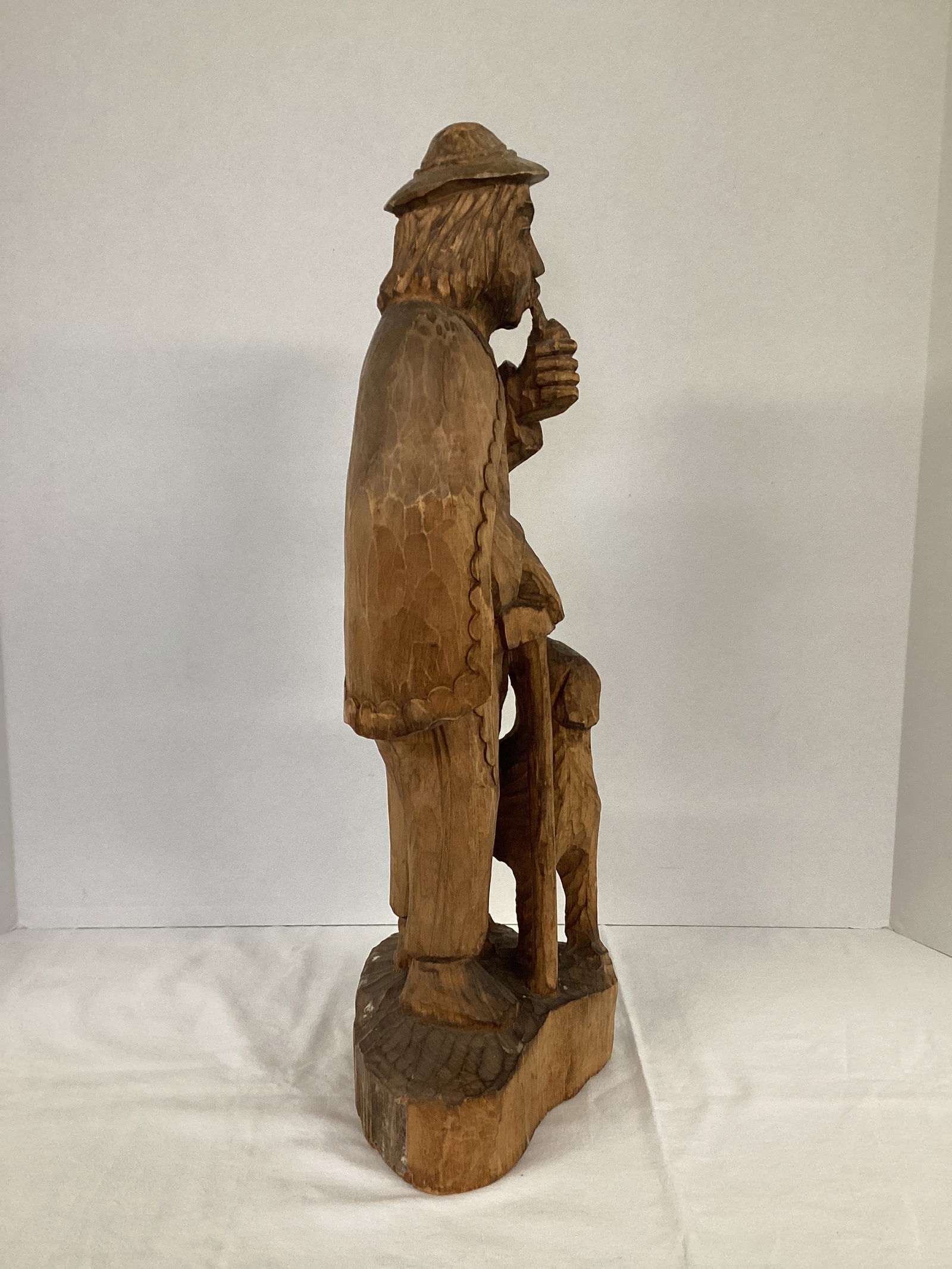 Hand Carved Wood Man with Dog Figure - 7