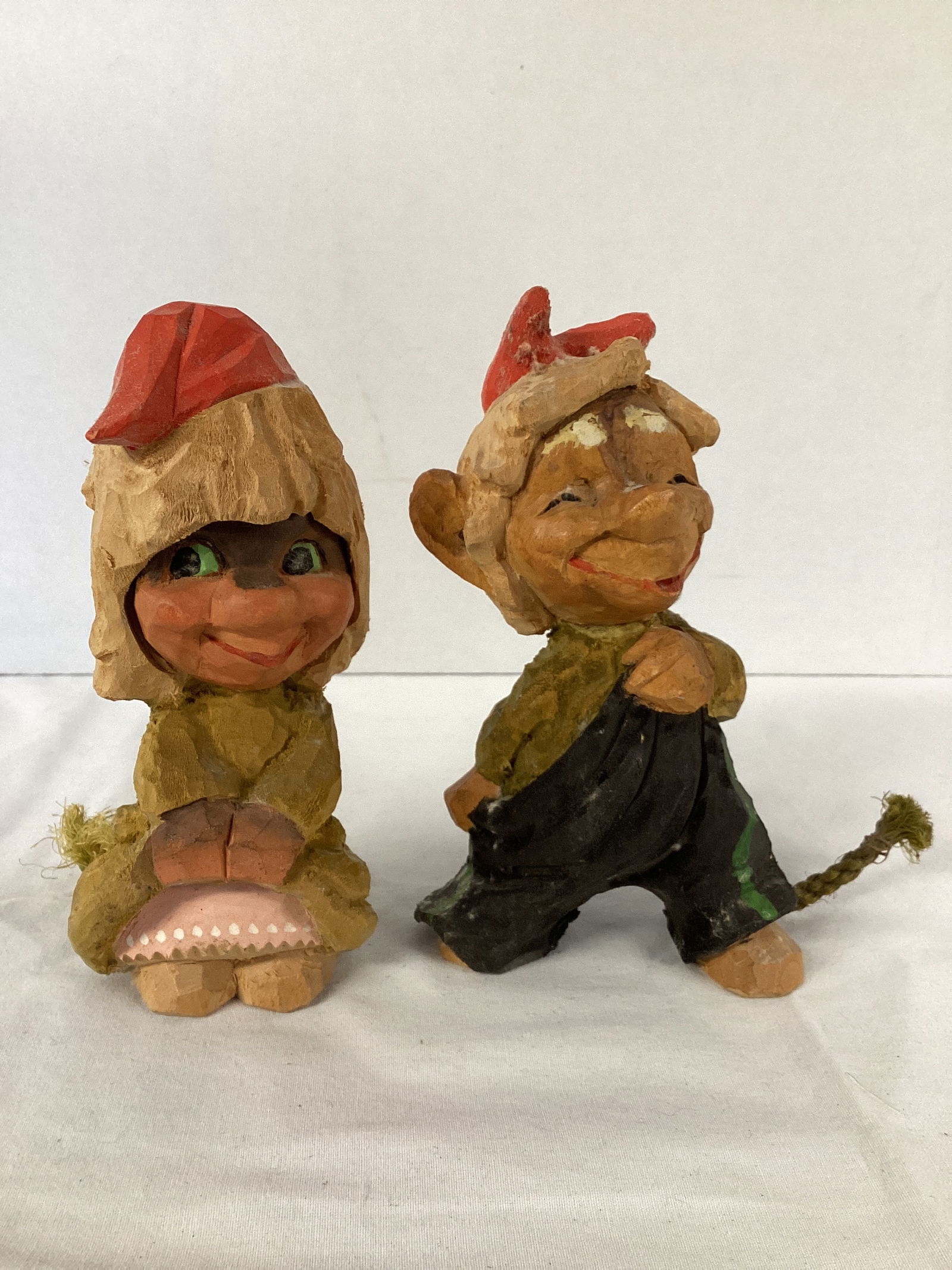 Two Henning Hand Carved Wooden Trolls: 6" h
