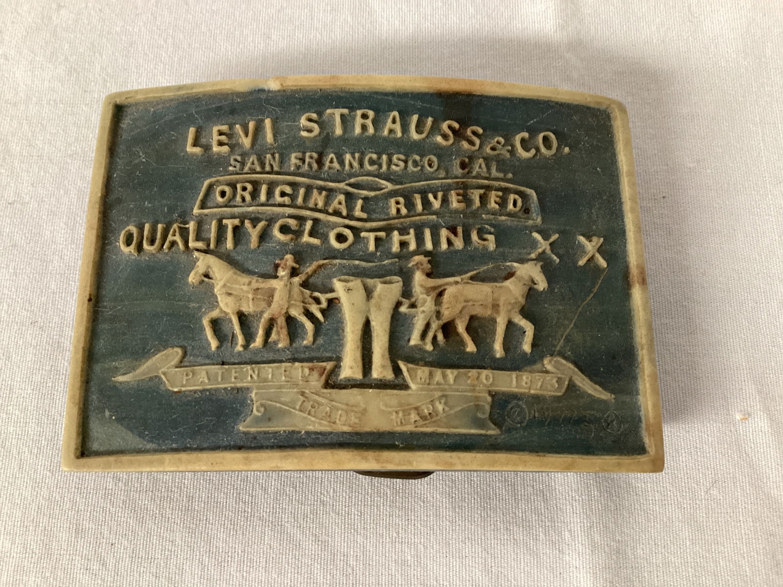 1970s Incolay Style Levi Strauss Belt Buckle: . 