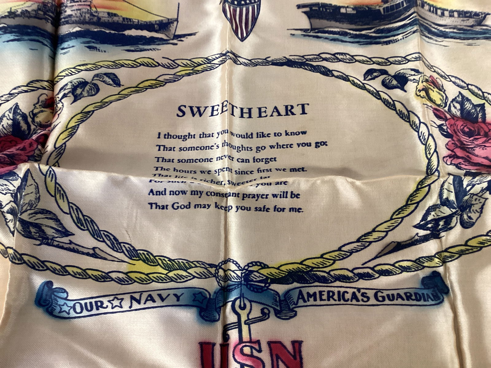 Vintage US Navy Sweetheart Pillow Cover with Fringe - 2