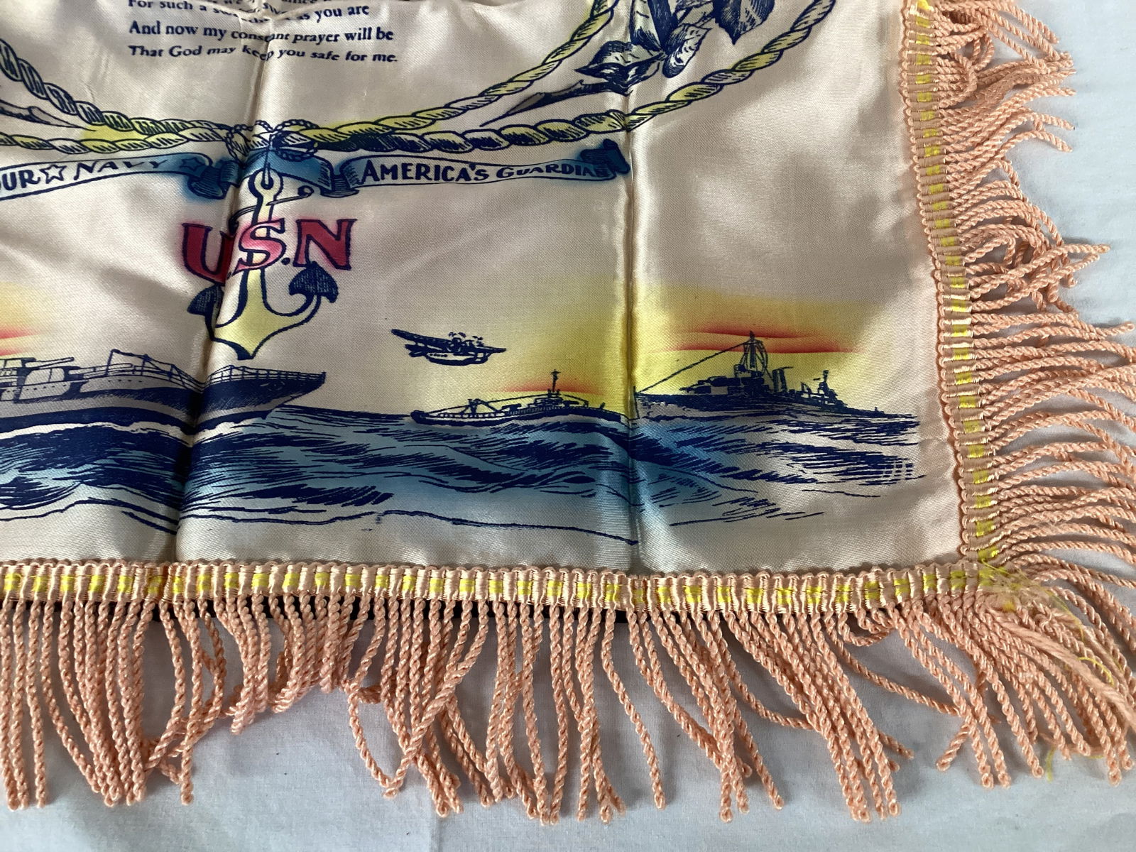 Vintage US Navy Sweetheart Pillow Cover with Fringe - 4