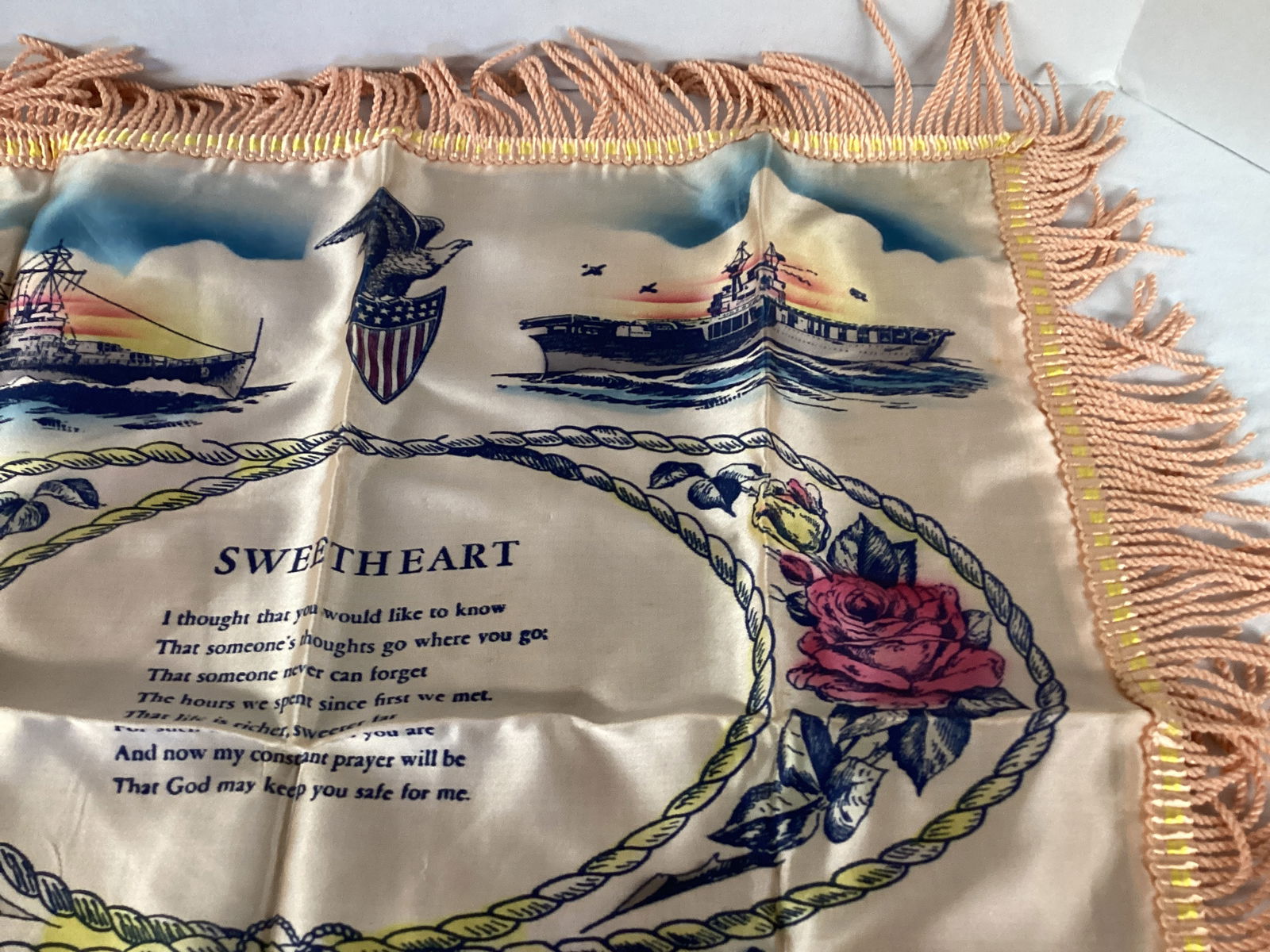 Vintage US Navy Sweetheart Pillow Cover with Fringe - 6
