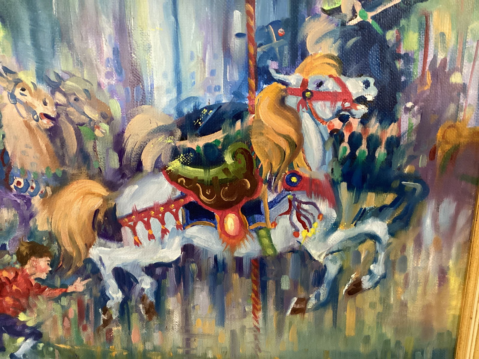 Framed Signed Carousel Horse Painting on Board - 3