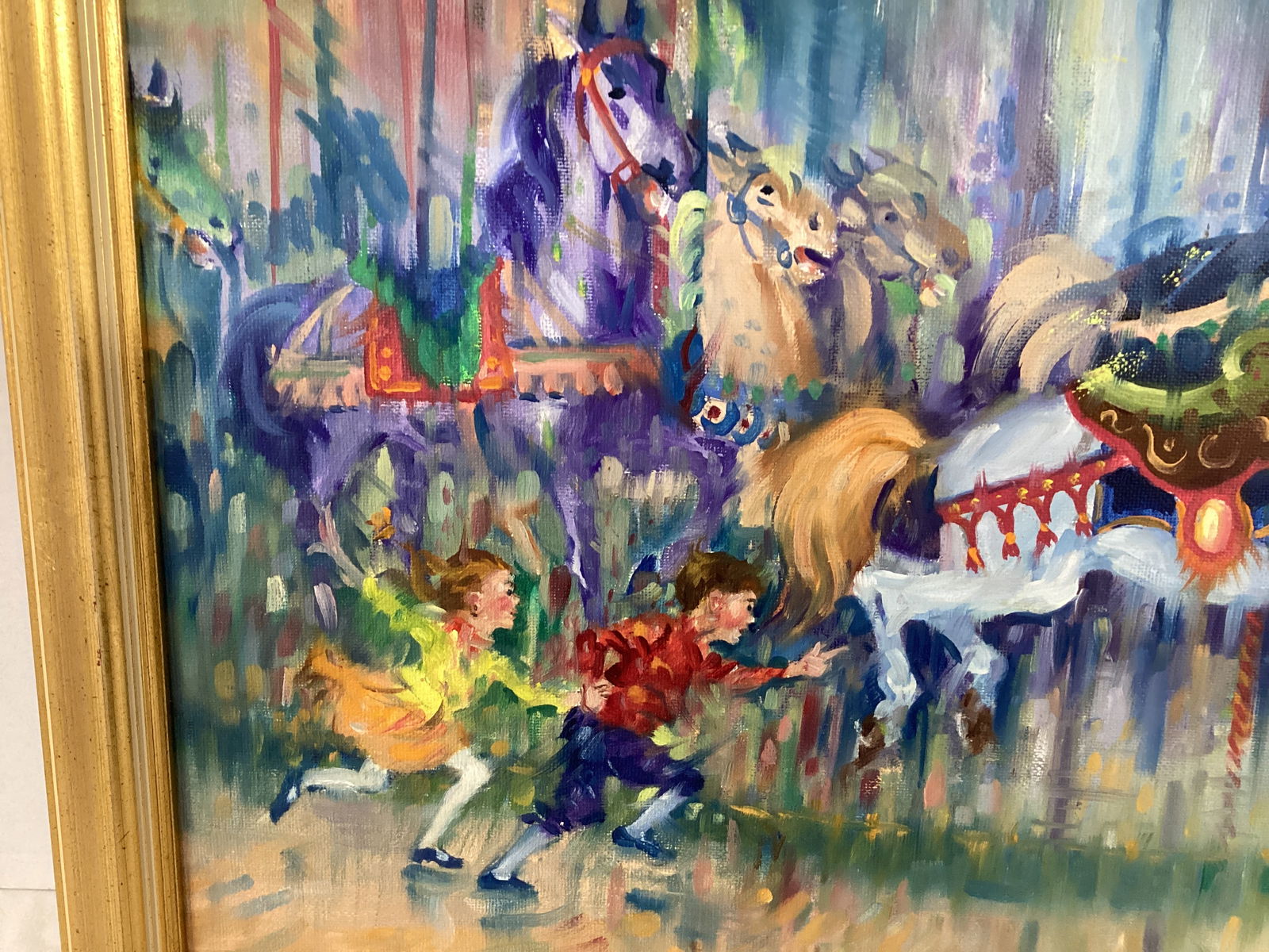 Framed Signed Carousel Horse Painting on Board - 5