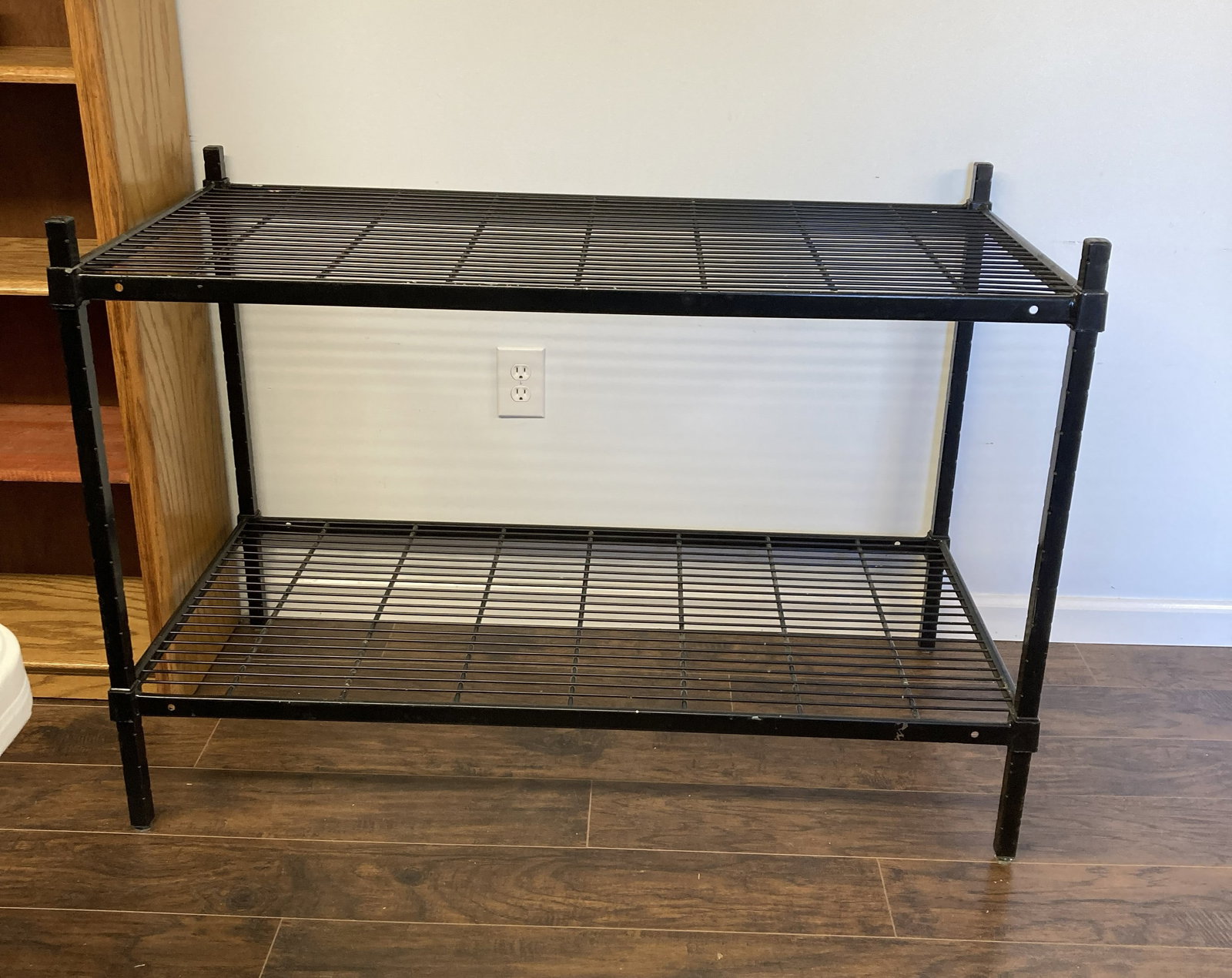 Two Tier Black Metal Shelf Unit: 48" x 24" x 33 1/2" h, SHIPPING UNAVAILABLE ON THIS LOT