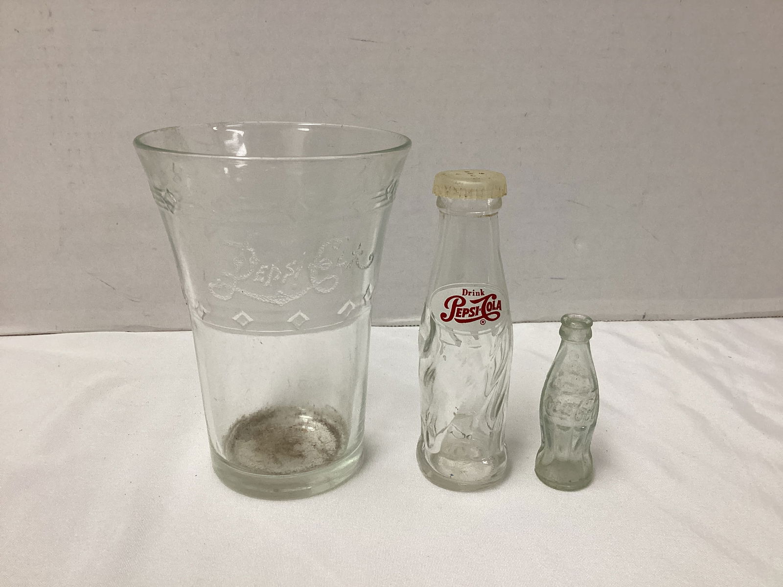 Pepsi-Cola Glass and Shaker with Coca-Cola Mini Bottle (1 of 3)