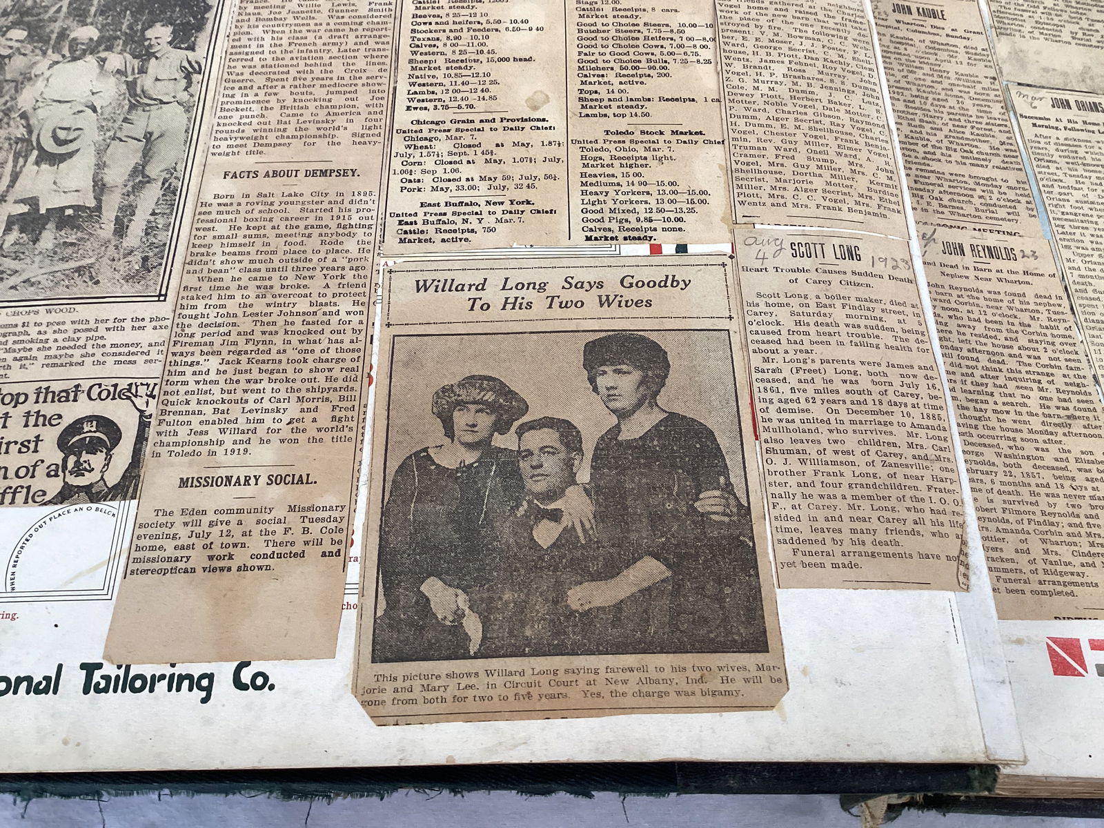 1920s-30s Newspaper Clipping Scrapbook in Large Tailoring Company Book - 7