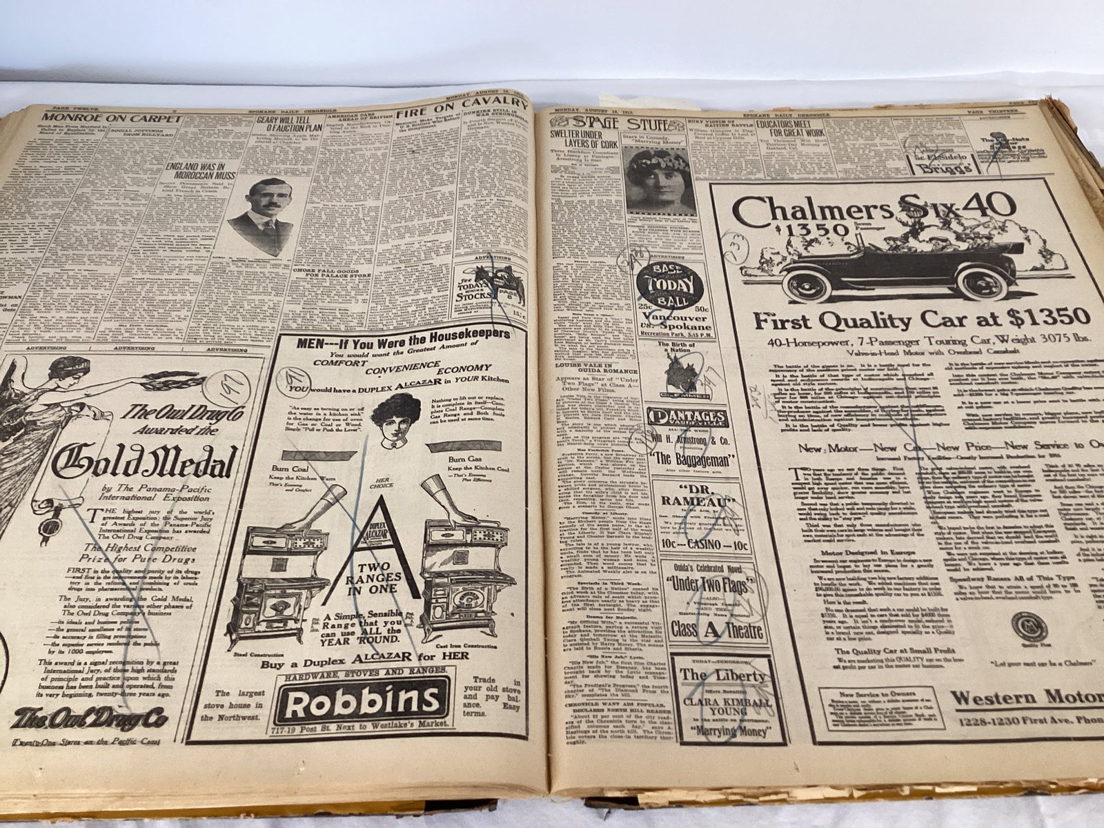 Spokane Daily Chronicle August 1915 Bound Newspaper Book - 11