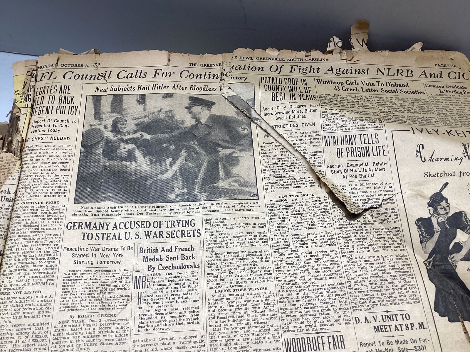 Greenville News October 1938 Bound Newspaper Book and Individual Local Area Newspapers - 3