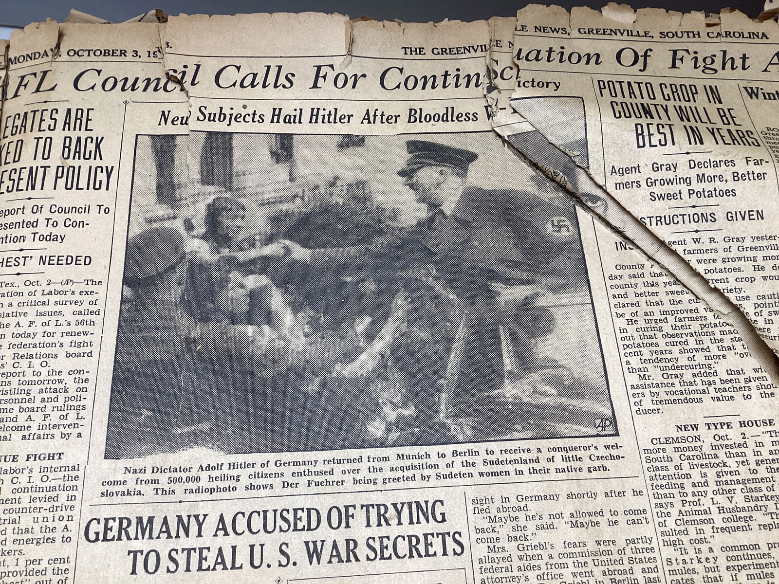 Greenville News October 1938 Bound Newspaper Book and Individual Local Area Newspapers - 4