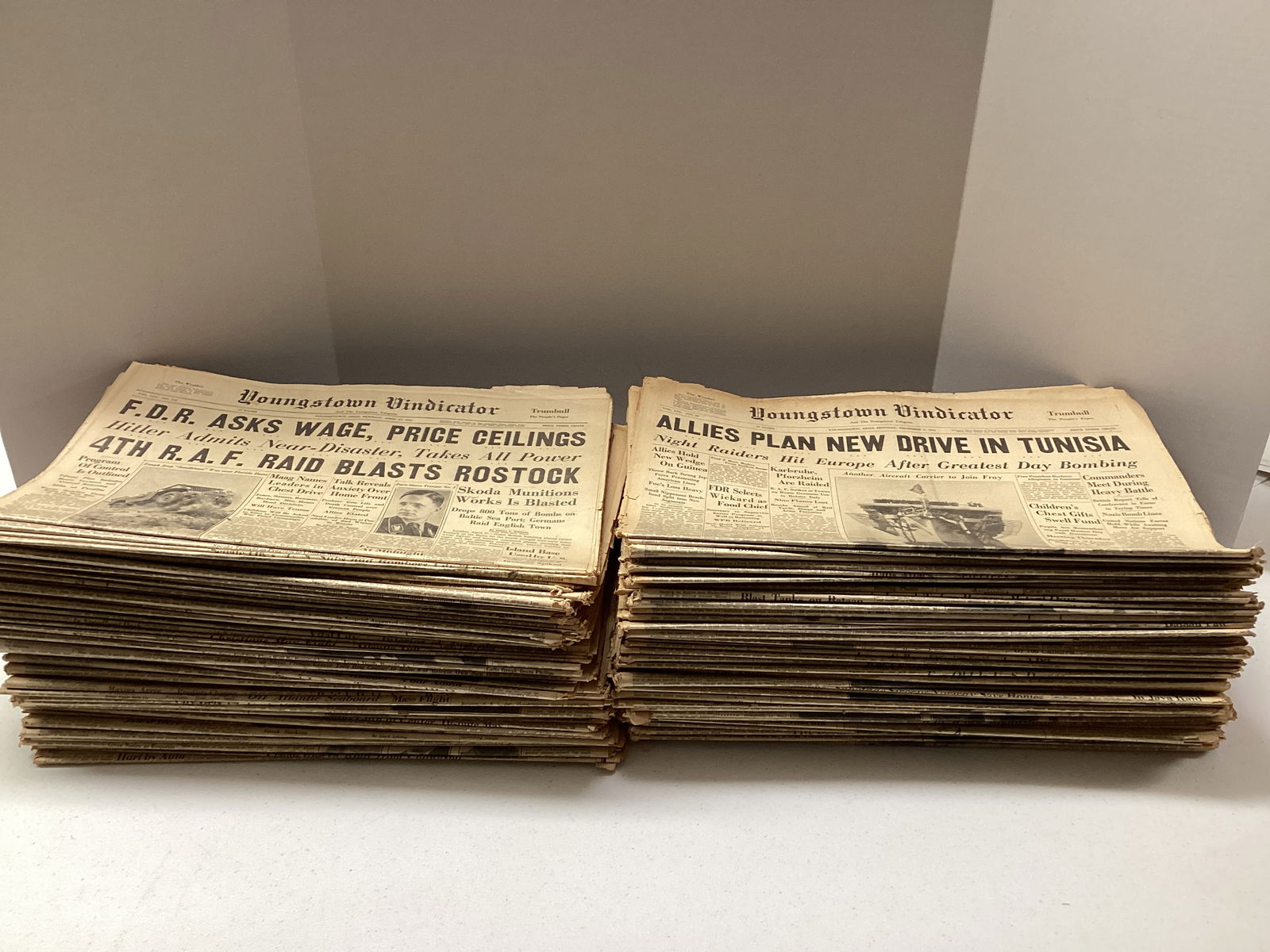 Youngstown Vindicator 1942 WWII Newspapers: see photos and preview for condition 