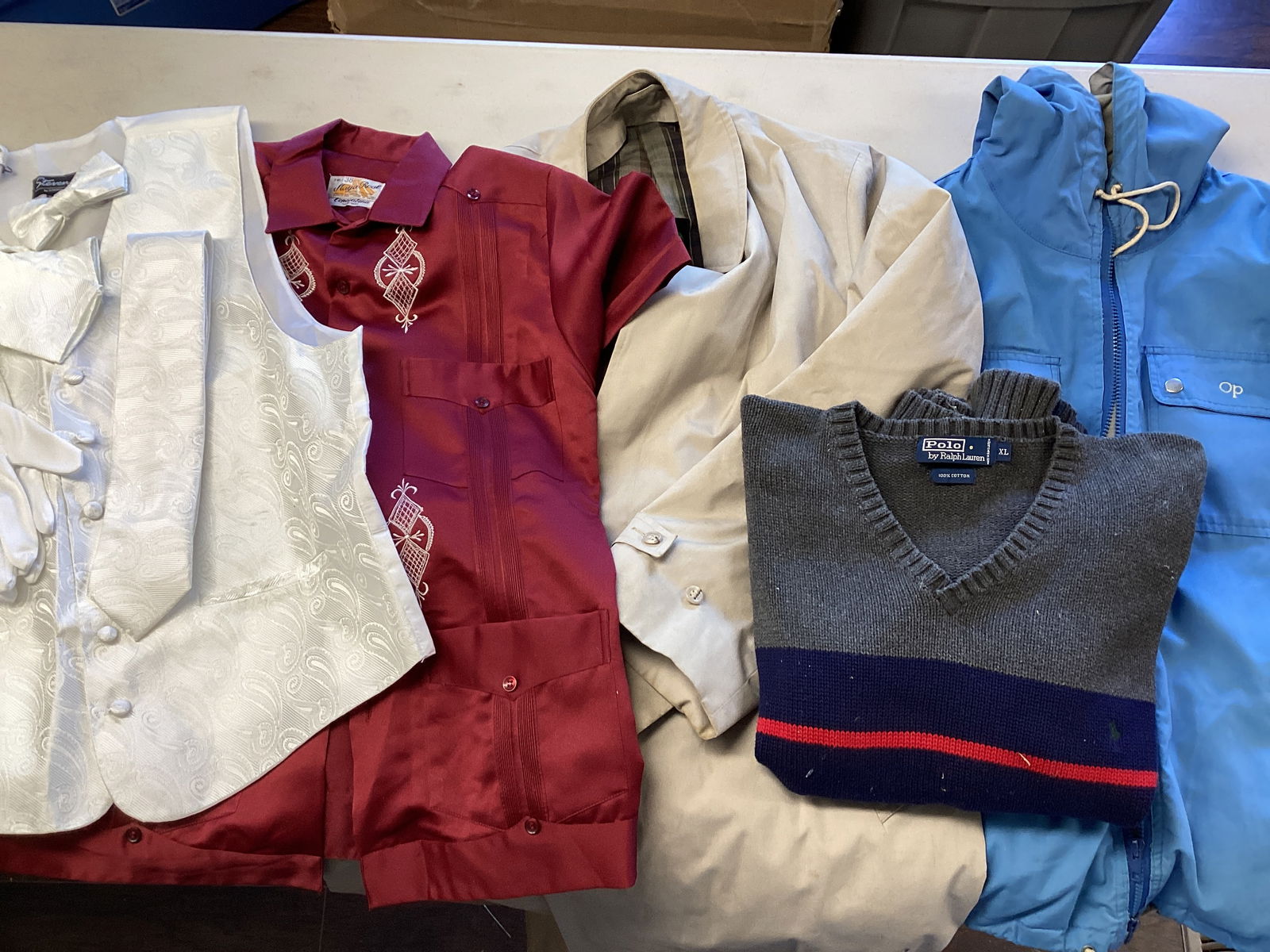 Op Jacket, Izod Raincoat, Polo Sweater, Maya Real Shirt, Steven Vest and Accessories: . 
