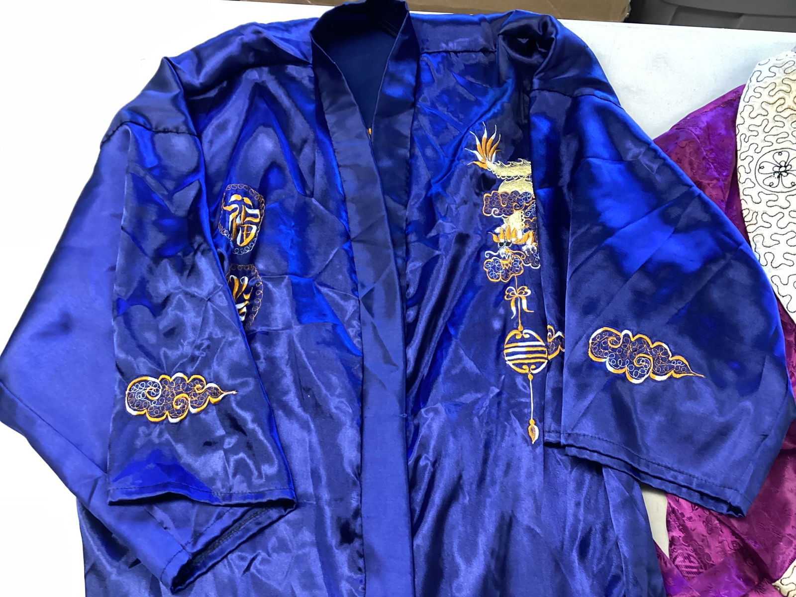 Two Asian Embroidered Satin Robes - 2