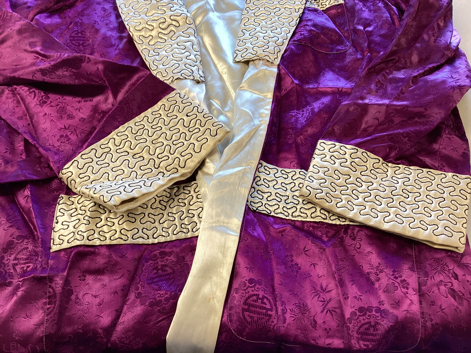 Two Asian Embroidered Satin Robes - 6