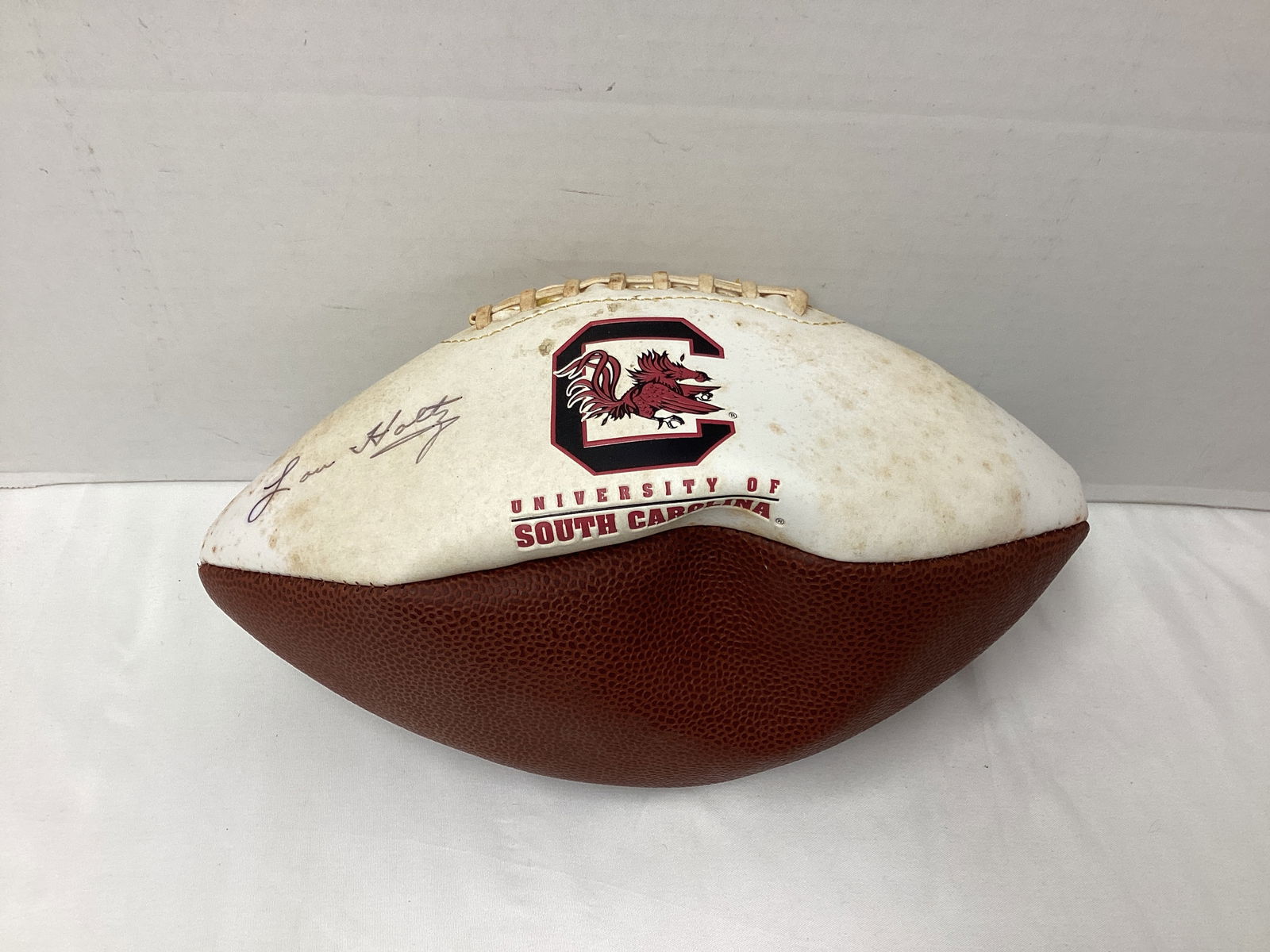 Lou Holtz Signed South Carolina Gamecocks Football: ball dirty, unauthenticated 