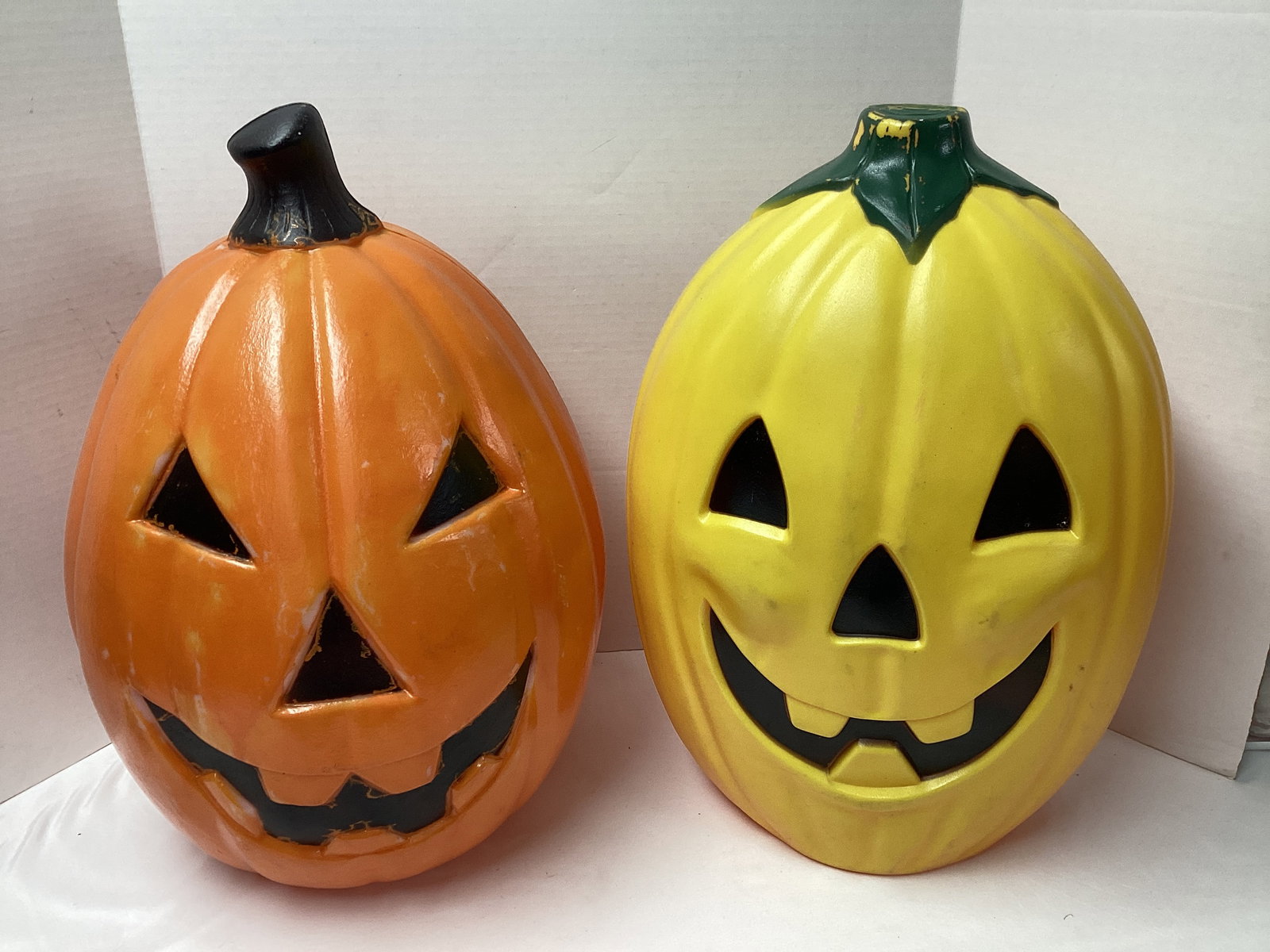 Two Blow Mold Halloween Jack-o-Lanterns: 20" h, no bulbs, some wear to finish, SHIPPING UNAVAILABLE ON THIS LOT