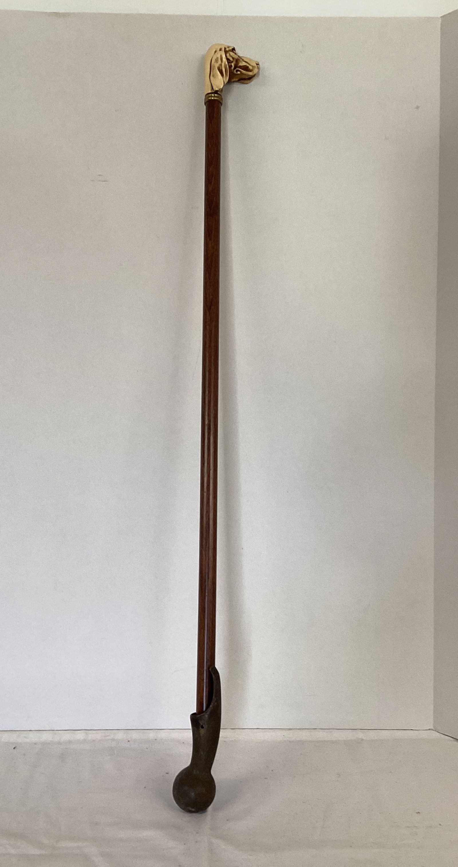 Walking Cane with Dog's Head Handle and Metal Base: 35", SHIPPING UNAVAILABLE ON THIS LOT