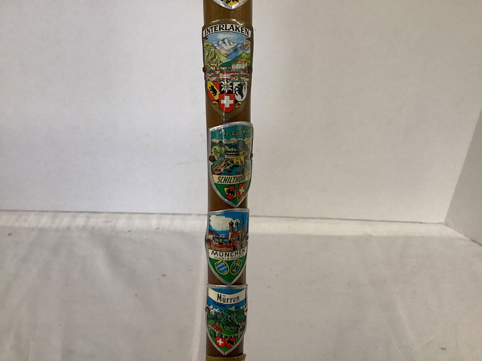 German Wood Cane with Metal Walking Badges - 6