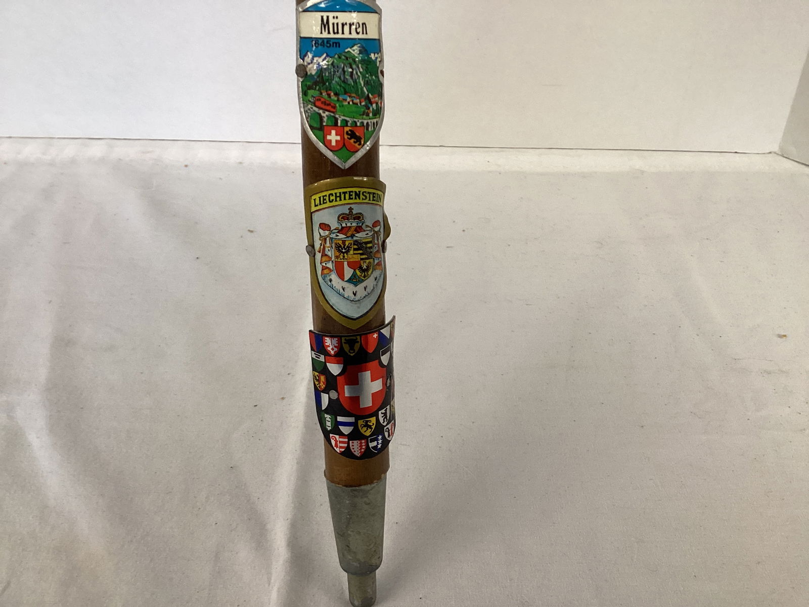 German Wood Cane with Metal Walking Badges - 7