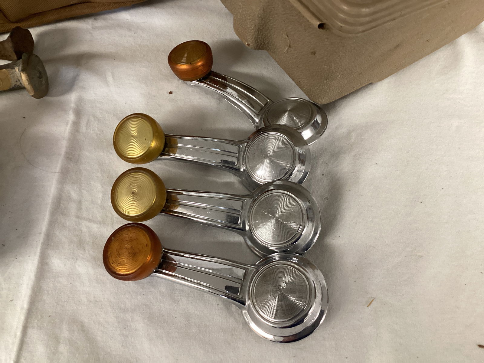 Canvas Tool Bag, Vintage Flashlight, Vintage Buick Window Crank Handles, Casters - 10