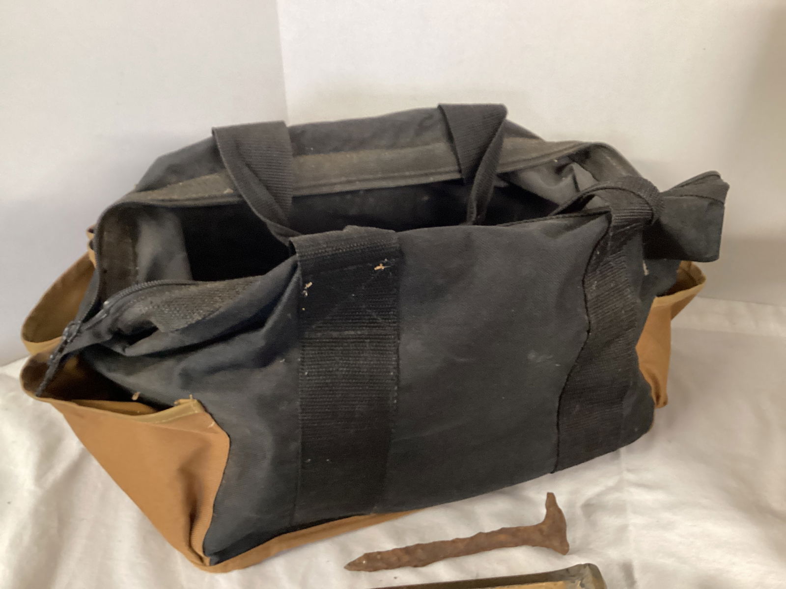Canvas Tool Bag, Vintage Flashlight, Vintage Buick Window Crank Handles, Casters - 4