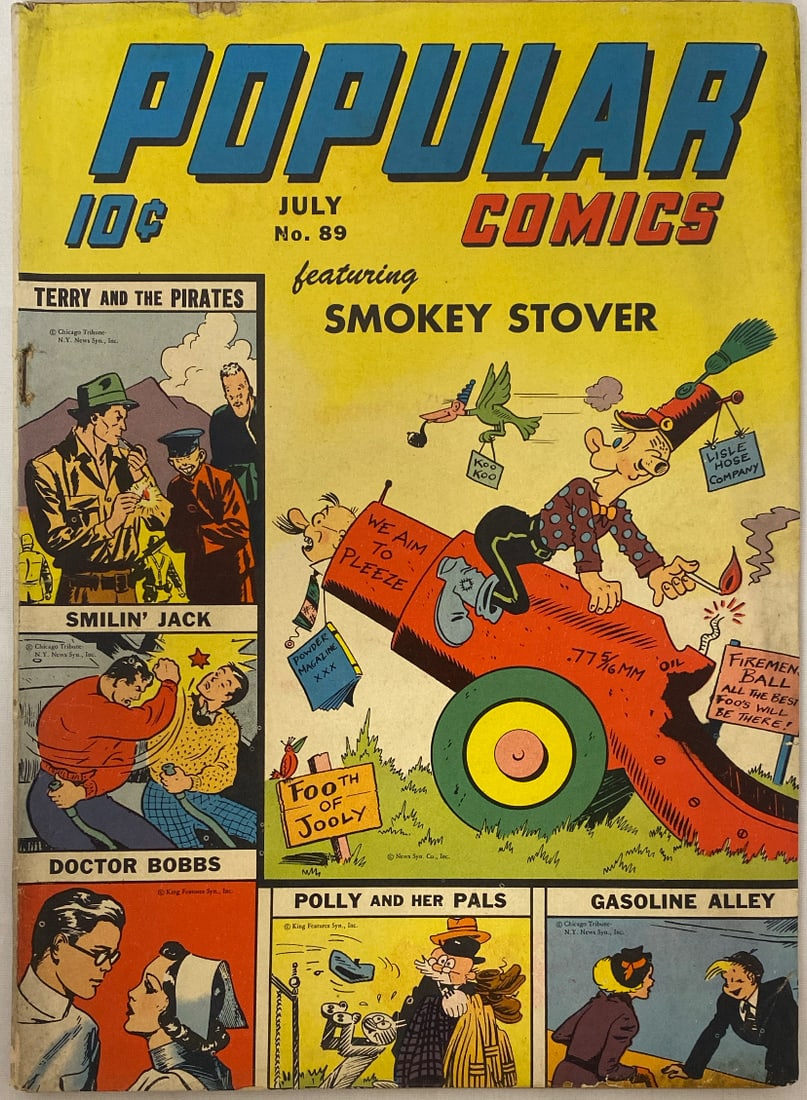 Popular Comics 89 Dell Comic Book: Terry and the Pirates, Smokey Stover, Smilin Jack, Doctor Bobbs, Polly and her Pals, Gasoline Alley, 1943, Please preview and see all photos for condition