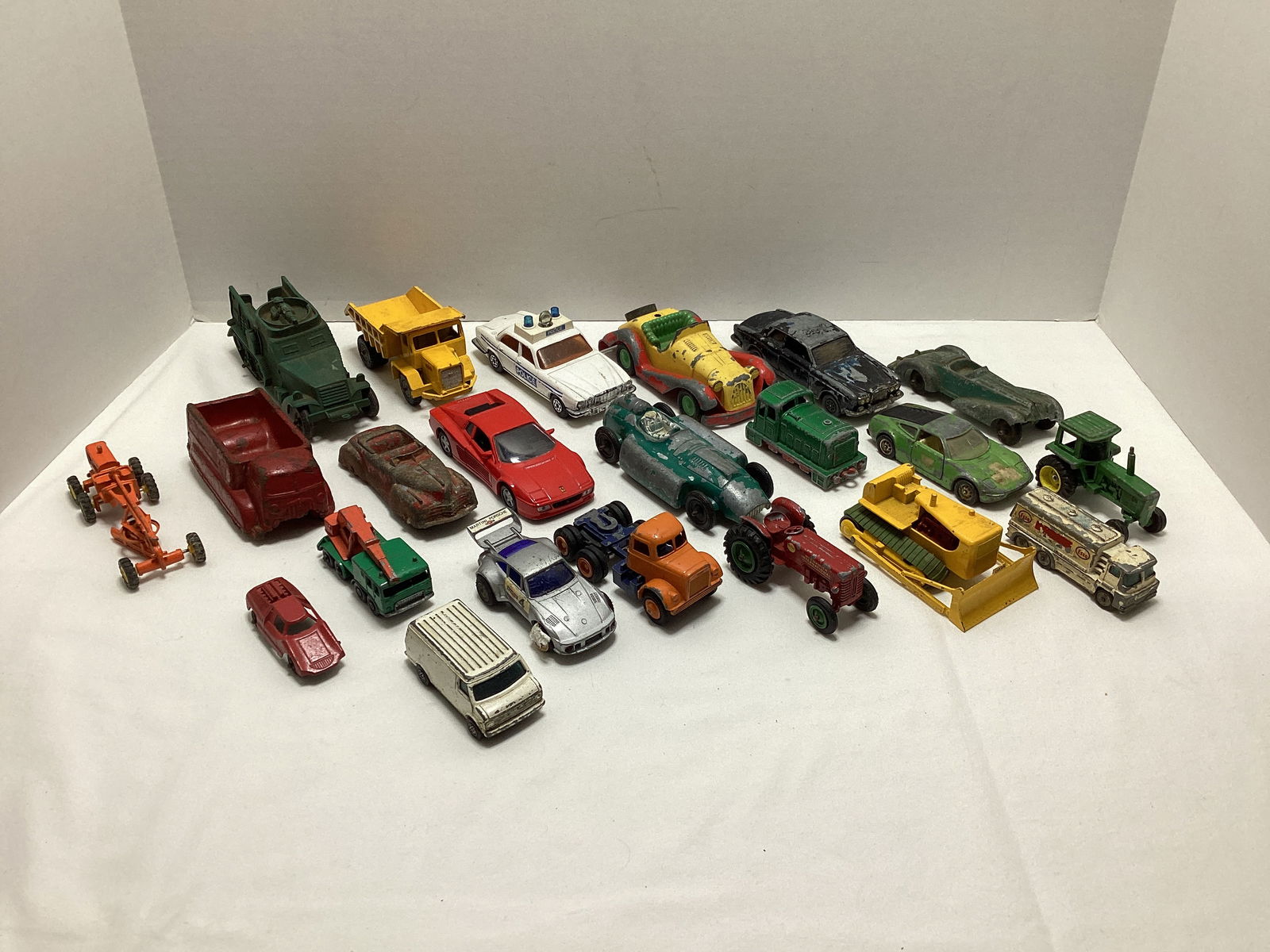Metal and Rubber Toy Vehicles: some paint loss, see photos for names and all included 