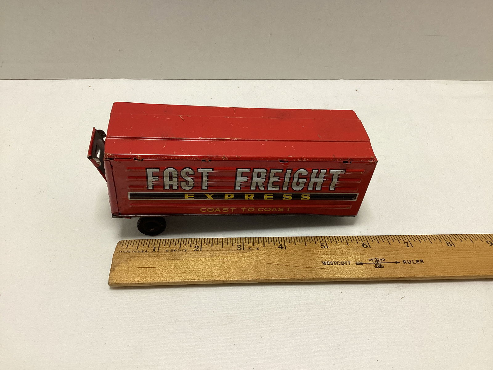Tin Litho Vespa, Fire Chief Car, and Tractor Trailer - 10