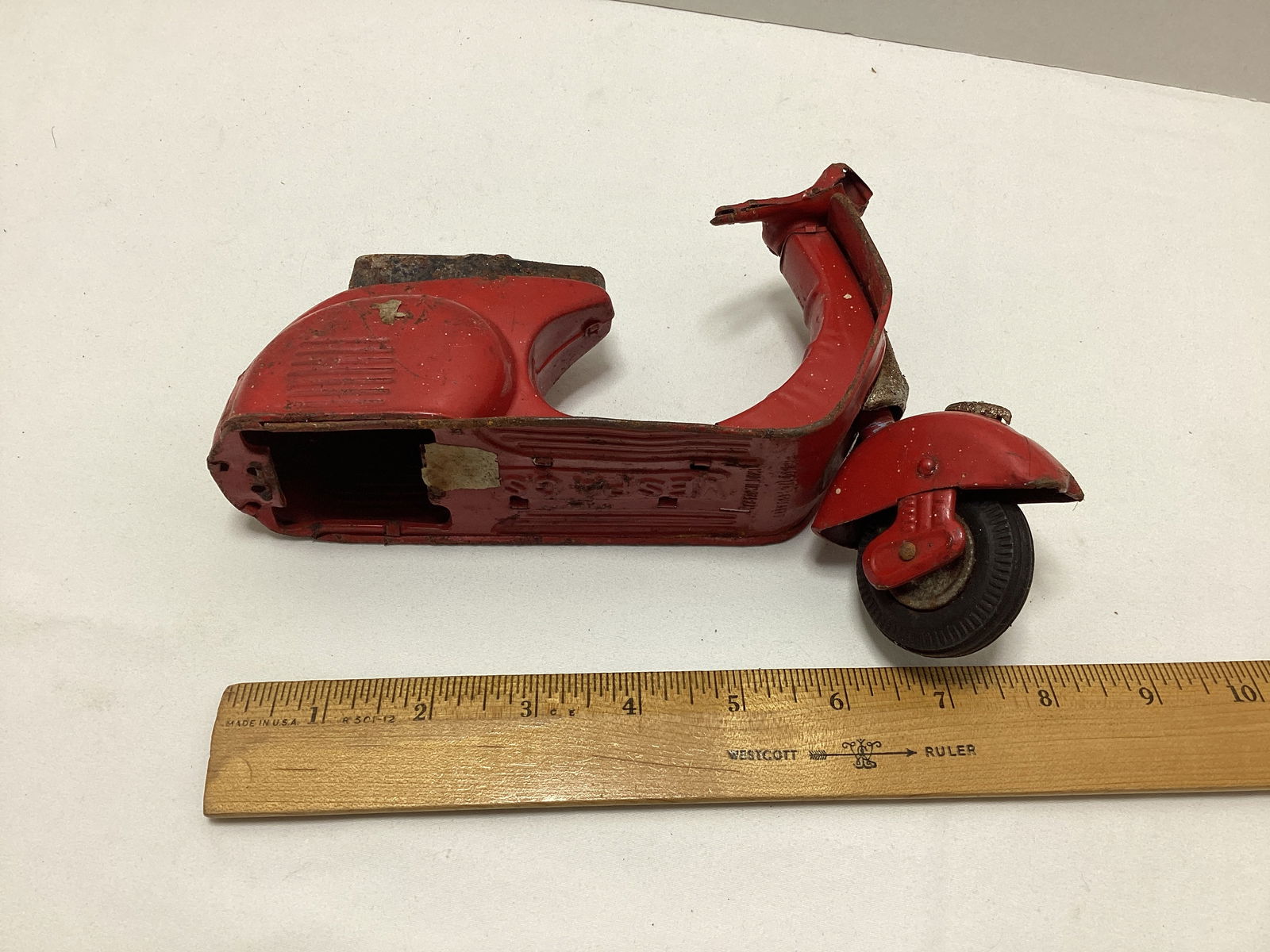 Tin Litho Vespa, Fire Chief Car, and Tractor Trailer - 4