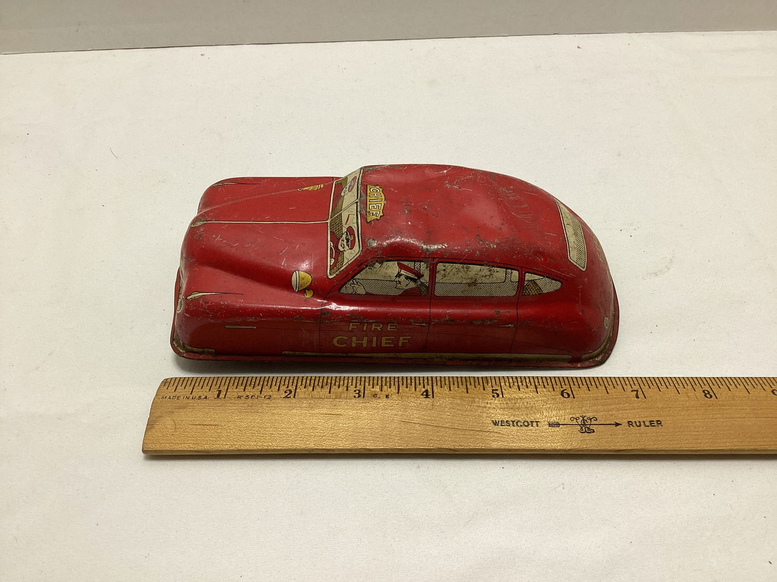 Tin Litho Vespa, Fire Chief Car, and Tractor Trailer - 5