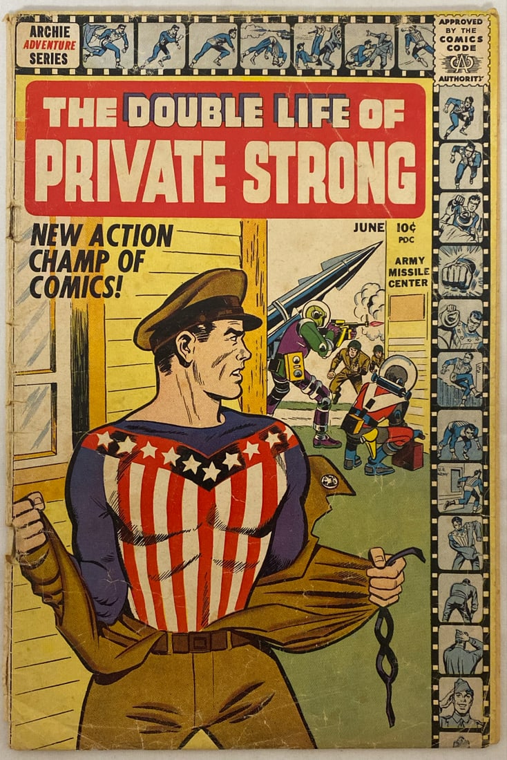 The Double Life of Private Strong 1 Archie Comic Book: 1959, Simon and Kirby, Please preview and see all photos for condition 