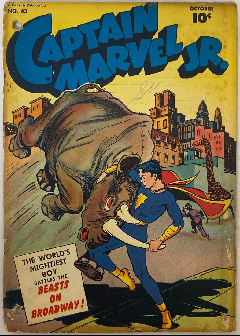 Captain Marvel Jr 43 Fawcett Comic Book: Hole Punched, 1946, cover splitting, Please preview and see all photos for condition 