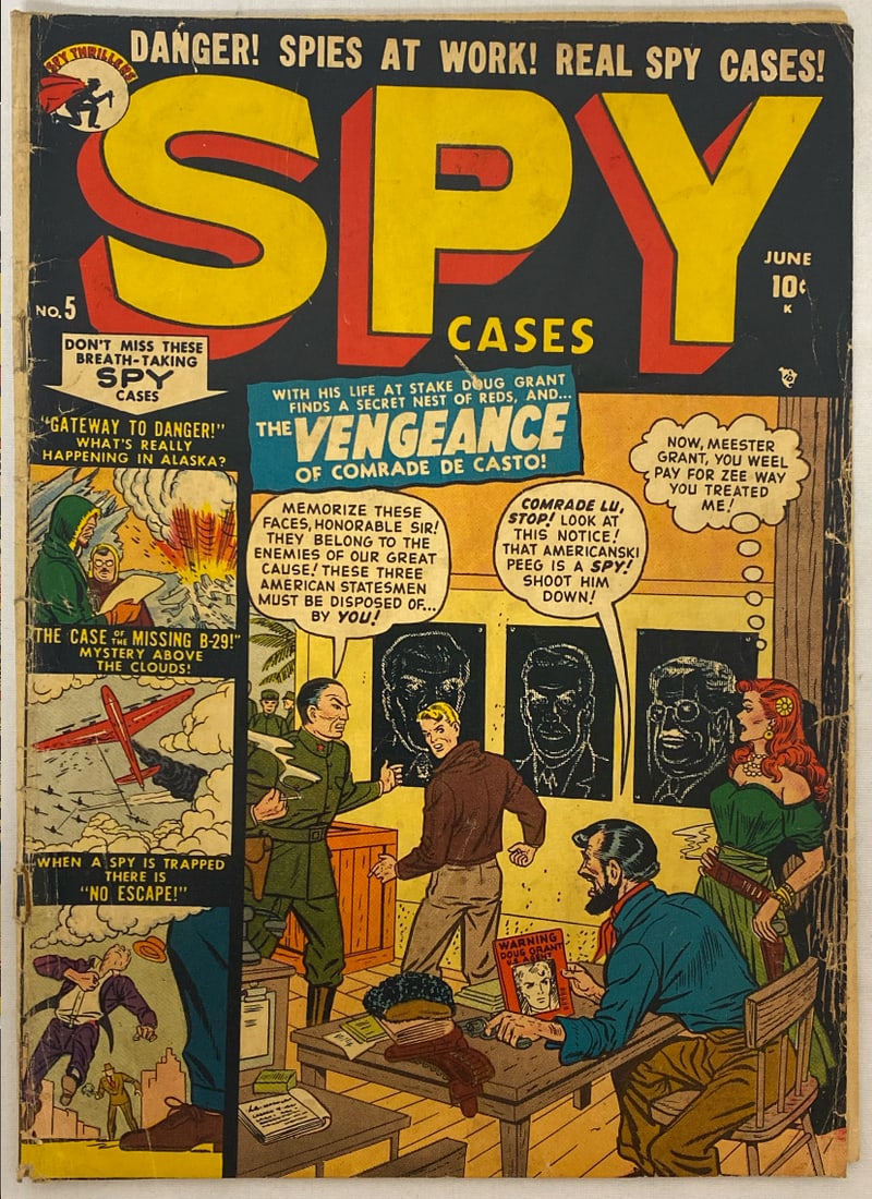 Spy Cases 5 Hercules Comic Book: 1951, cover detached at bottom staple, Please preview and see all photos for condition 