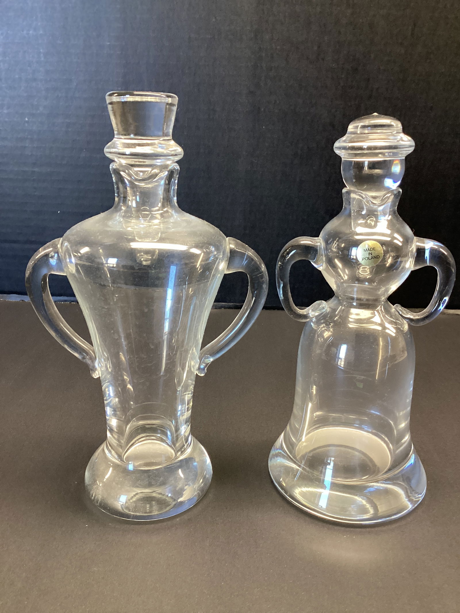 Mr. and Mrs. Oil and Vinegar Cruets: Made in Poland, 8" h 