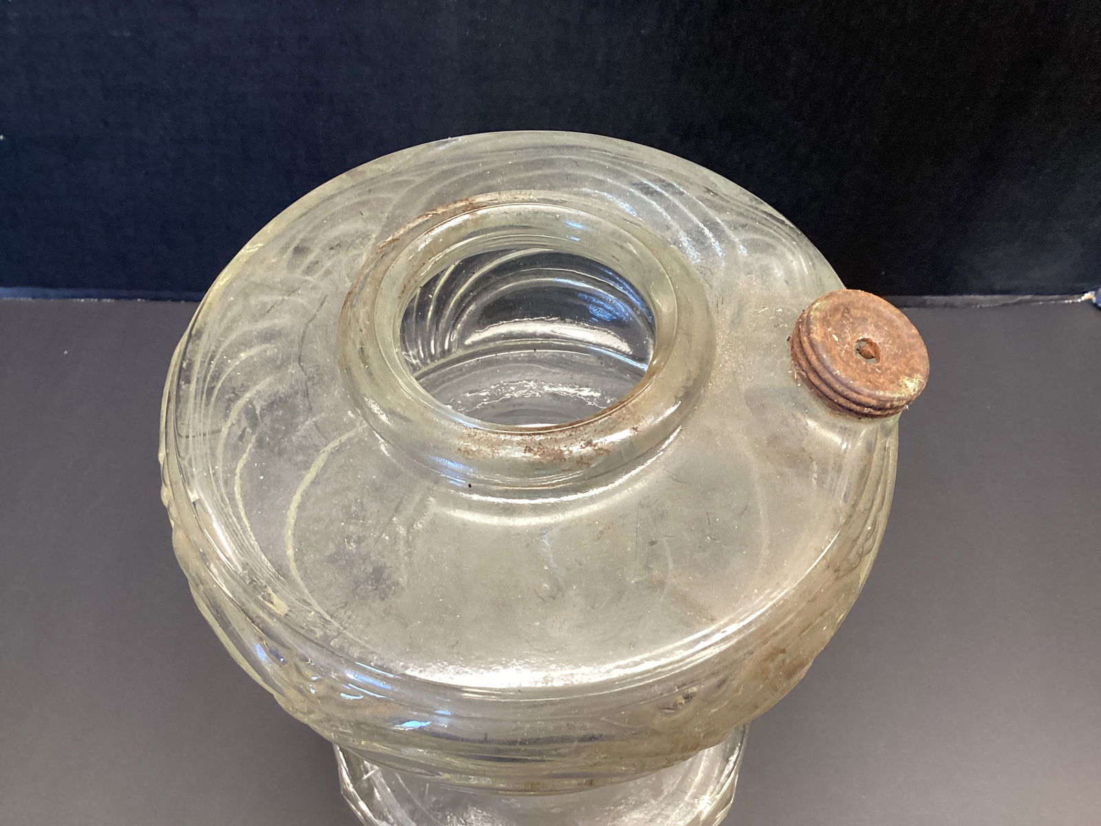 Antique Glass Oil Lantern Base - 2