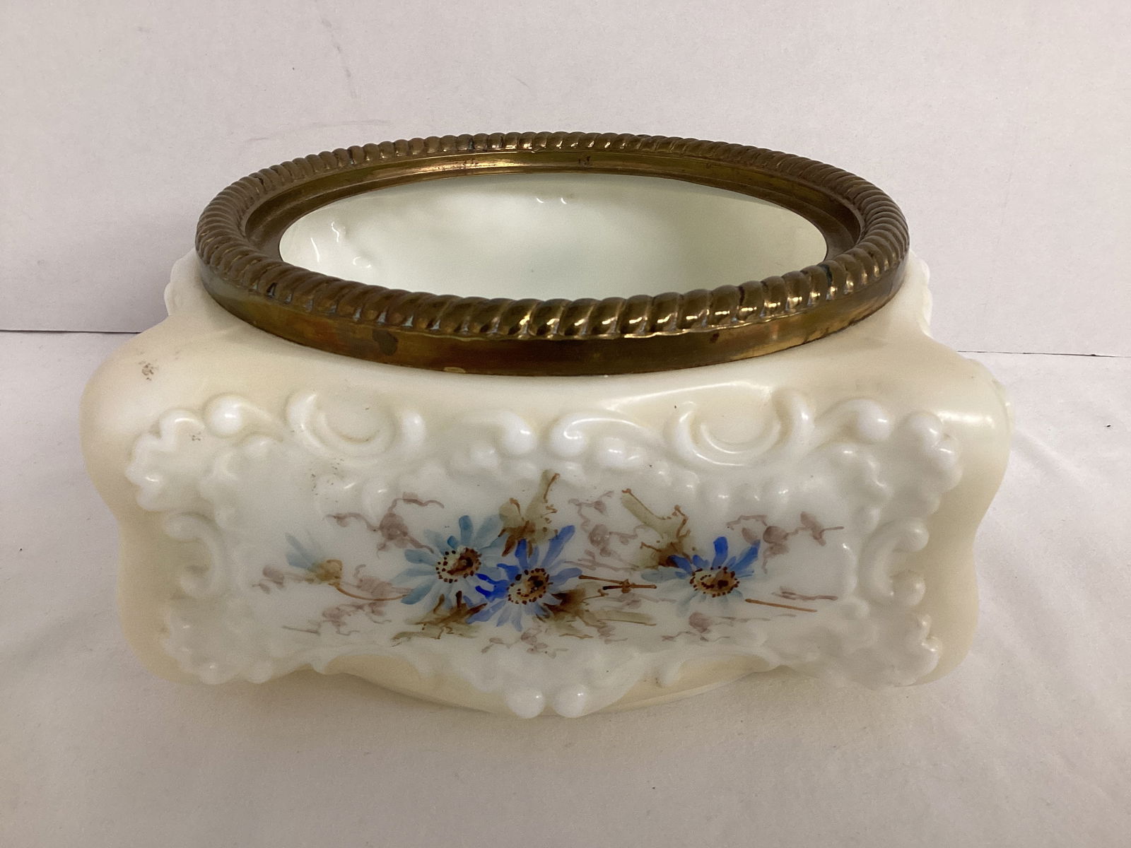 Wave Crest C F Monroe Ferner Open Bowl with Metal Rim: 7" square x 3 1/2" h 