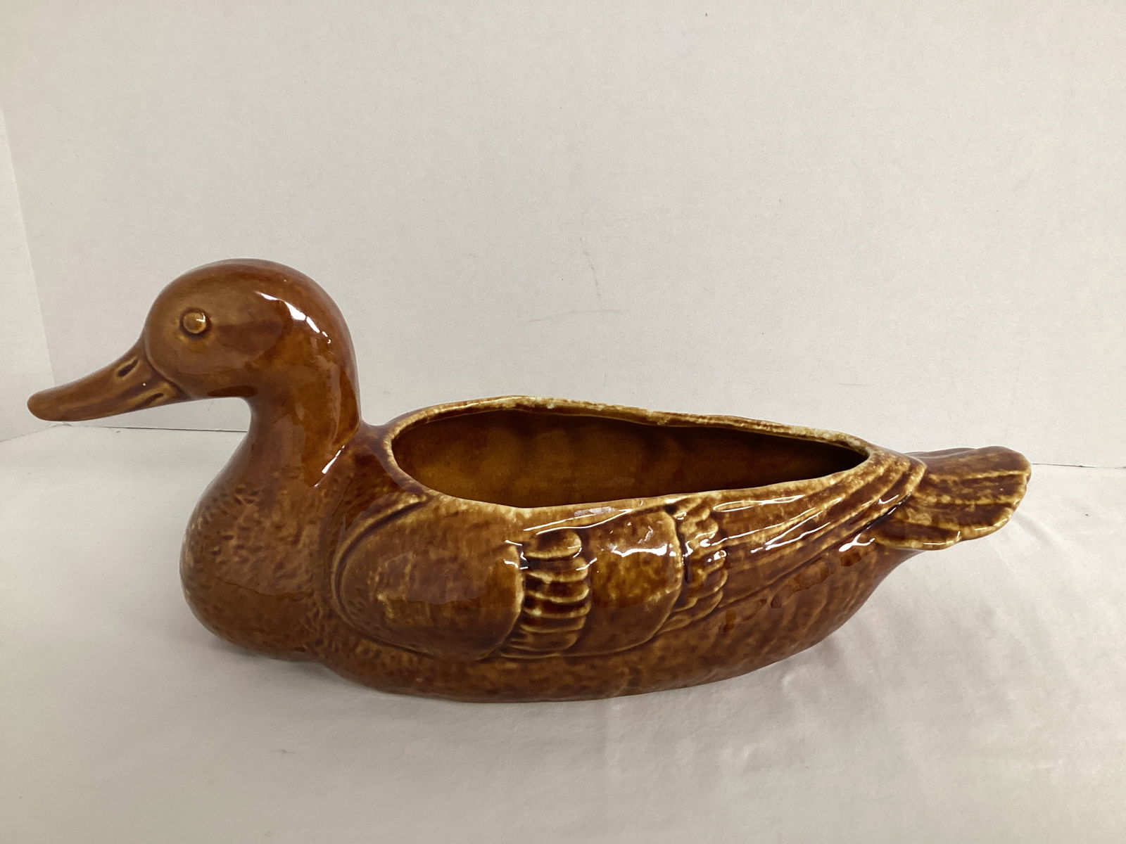 Vintage Pottery Duck Planter: 15" long 
