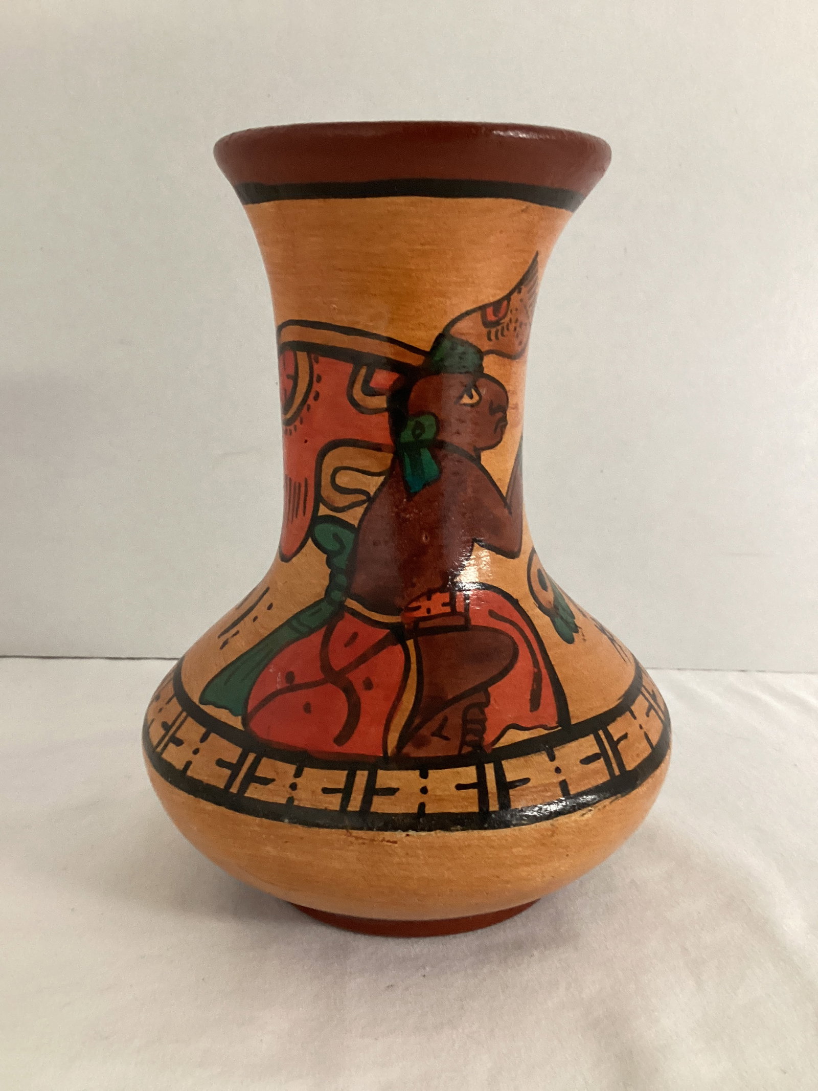 Terra Cotta Pottery Vase with Aztec Design (1 of 5)