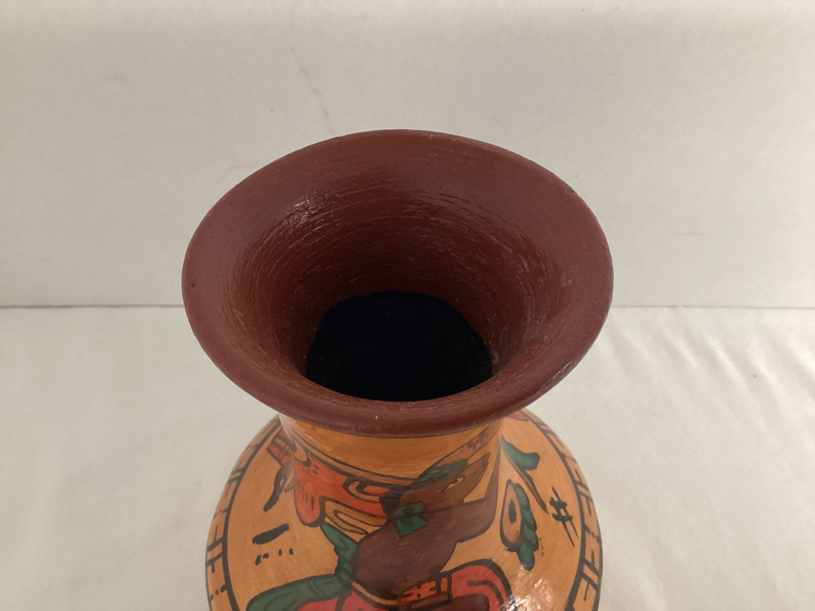 Terra Cotta Pottery Vase with Aztec Design - 2