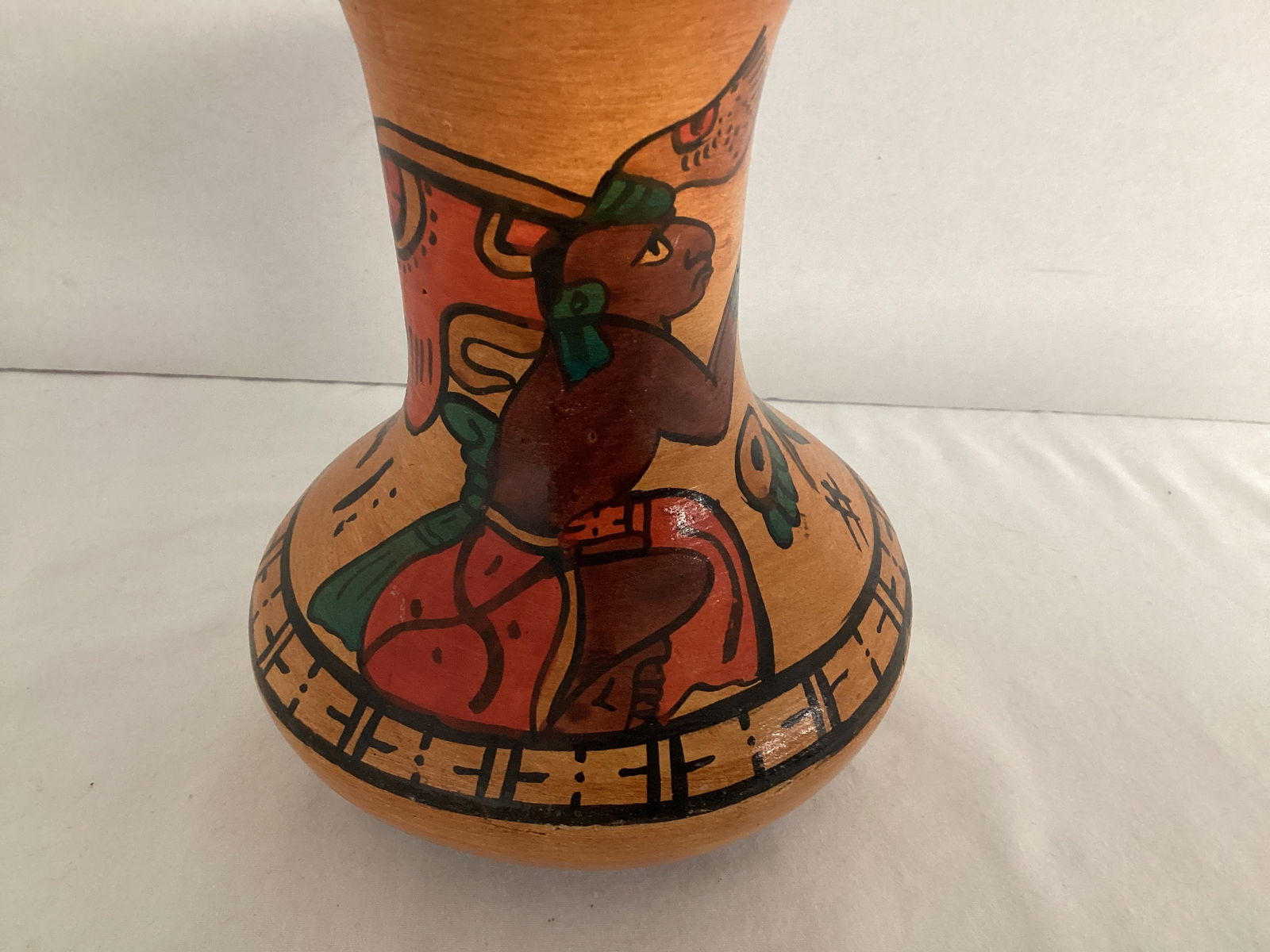 Terra Cotta Pottery Vase with Aztec Design - 3