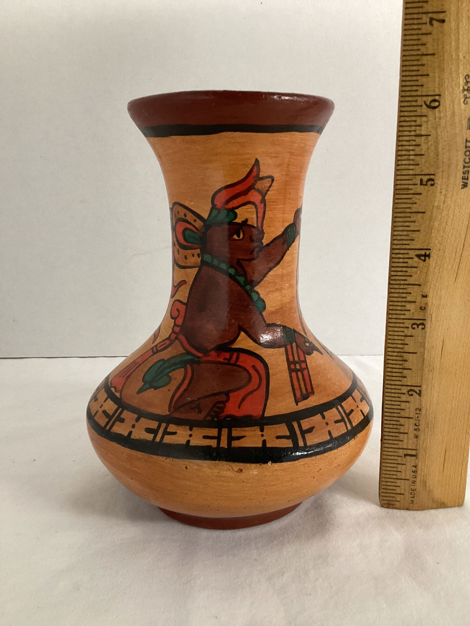 Terra Cotta Pottery Vase with Aztec Design - 4